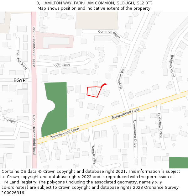3, HAMILTON WAY, FARNHAM COMMON, SLOUGH, SL2 3TT: Location map and indicative extent of plot