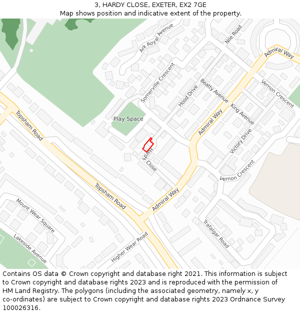 3, HARDY CLOSE, EXETER, EX2 7GE: Location map and indicative extent of plot