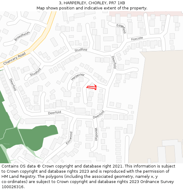 3, HARPERLEY, CHORLEY, PR7 1XB: Location map and indicative extent of plot