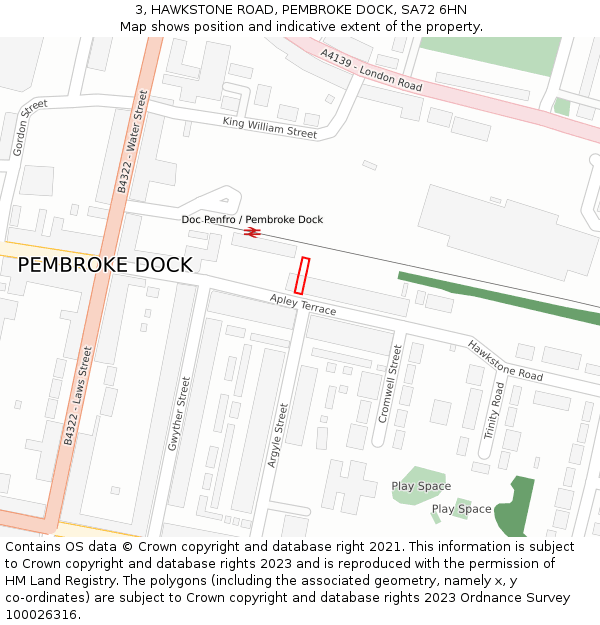 3, HAWKSTONE ROAD, PEMBROKE DOCK, SA72 6HN: Location map and indicative extent of plot