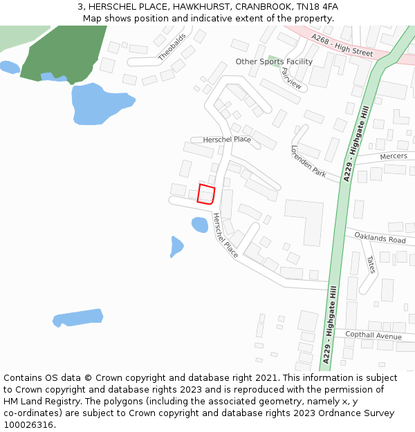 3, HERSCHEL PLACE, HAWKHURST, CRANBROOK, TN18 4FA: Location map and indicative extent of plot