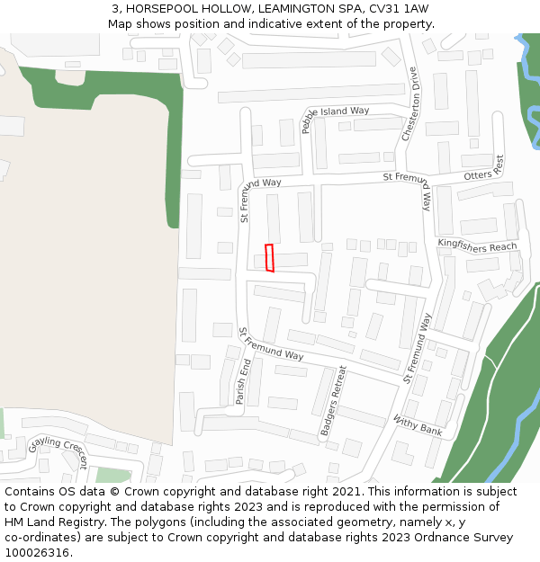 3, HORSEPOOL HOLLOW, LEAMINGTON SPA, CV31 1AW: Location map and indicative extent of plot