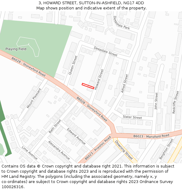 3, HOWARD STREET, SUTTON-IN-ASHFIELD, NG17 4DD: Location map and indicative extent of plot