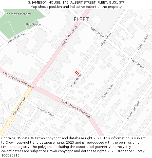 3, JAMESON HOUSE, 146, ALBERT STREET, FLEET, GU51 3YF: Location map and indicative extent of plot