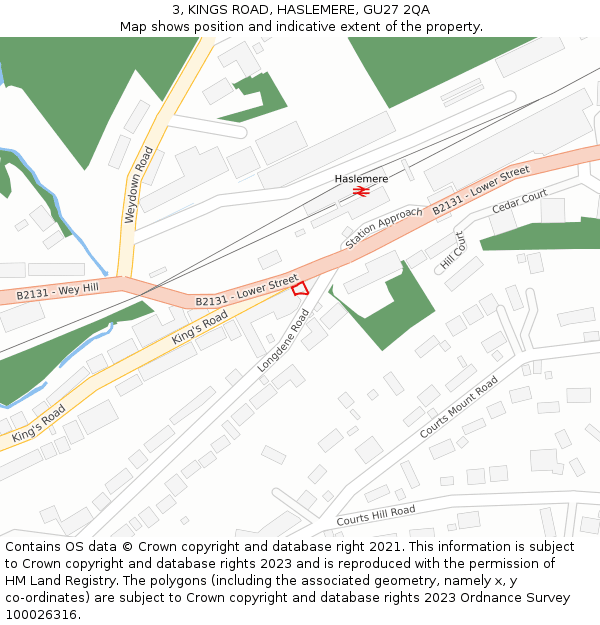 3, KINGS ROAD, HASLEMERE, GU27 2QA: Location map and indicative extent of plot