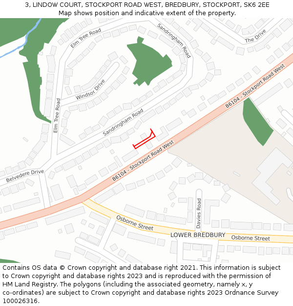 3, LINDOW COURT, STOCKPORT ROAD WEST, BREDBURY, STOCKPORT, SK6 2EE: Location map and indicative extent of plot