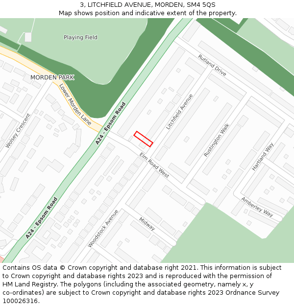 3, LITCHFIELD AVENUE, MORDEN, SM4 5QS: Location map and indicative extent of plot