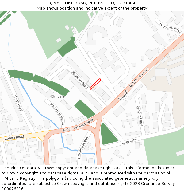 3, MADELINE ROAD, PETERSFIELD, GU31 4AL: Location map and indicative extent of plot