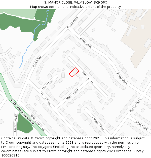 3, MANOR CLOSE, WILMSLOW, SK9 5PX: Location map and indicative extent of plot
