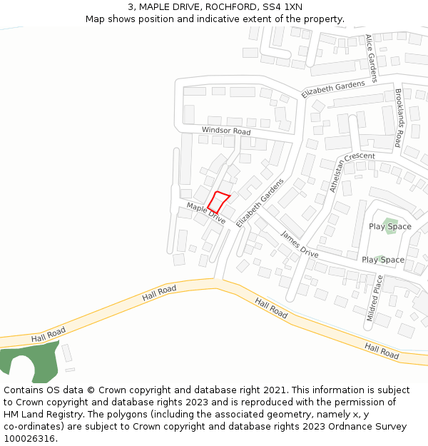 3, MAPLE DRIVE, ROCHFORD, SS4 1XN: Location map and indicative extent of plot