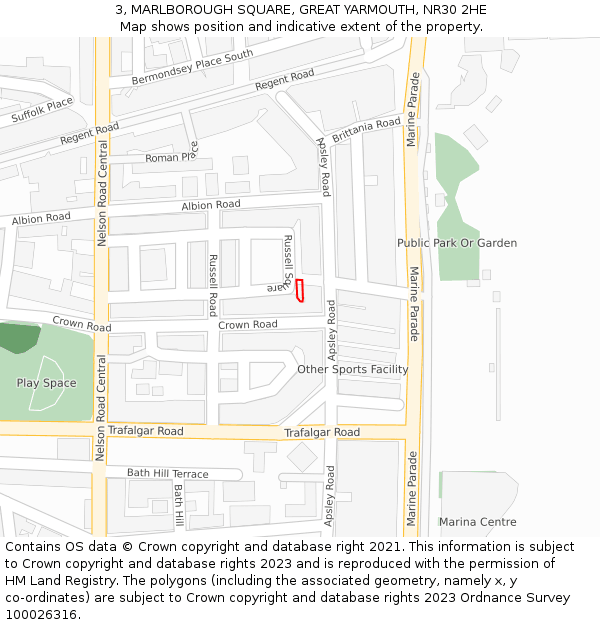 3, MARLBOROUGH SQUARE, GREAT YARMOUTH, NR30 2HE: Location map and indicative extent of plot
