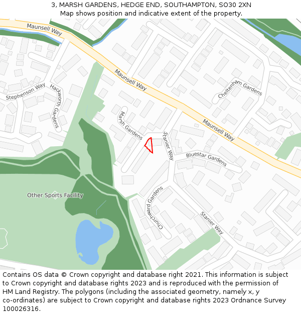 3, MARSH GARDENS, HEDGE END, SOUTHAMPTON, SO30 2XN: Location map and indicative extent of plot