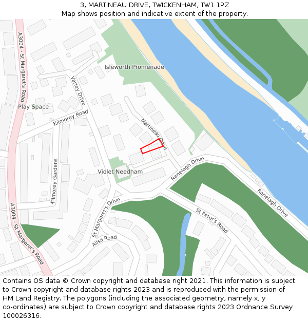 3, MARTINEAU DRIVE, TWICKENHAM, TW1 1PZ: Location map and indicative extent of plot