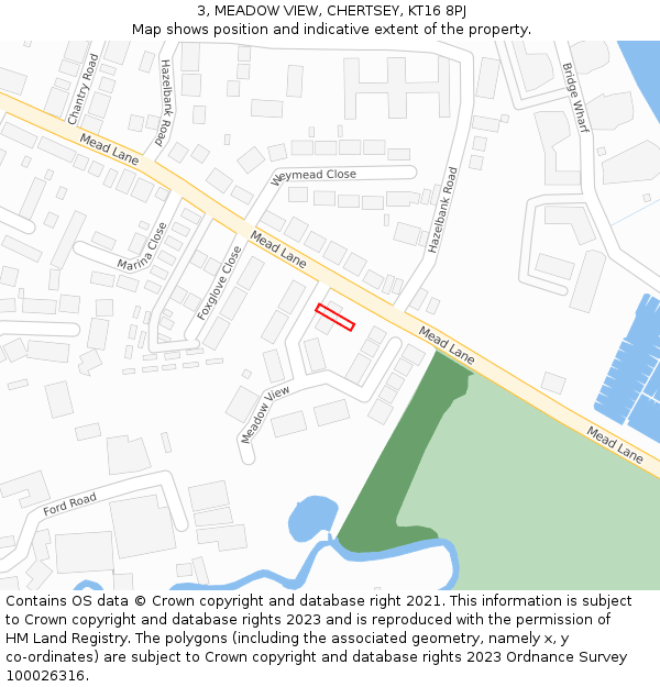 3, MEADOW VIEW, CHERTSEY, KT16 8PJ: Location map and indicative extent of plot