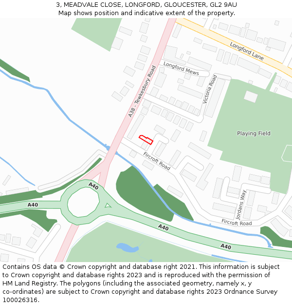 3, MEADVALE CLOSE, LONGFORD, GLOUCESTER, GL2 9AU: Location map and indicative extent of plot