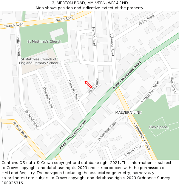 3, MERTON ROAD, MALVERN, WR14 1ND: Location map and indicative extent of plot