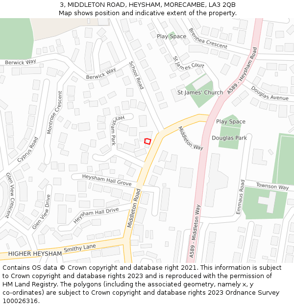 3, MIDDLETON ROAD, HEYSHAM, MORECAMBE, LA3 2QB: Location map and indicative extent of plot