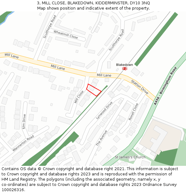 3, MILL CLOSE, BLAKEDOWN, KIDDERMINSTER, DY10 3NQ: Location map and indicative extent of plot