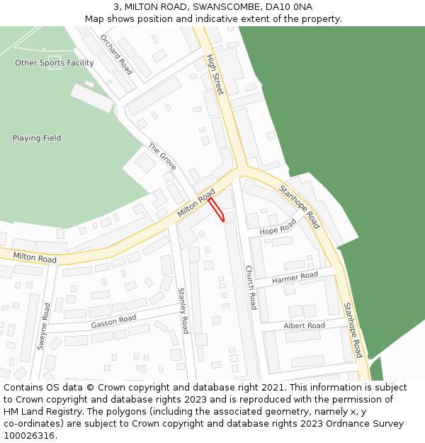3, MILTON ROAD, SWANSCOMBE, DA10 0NA: Location map and indicative extent of plot