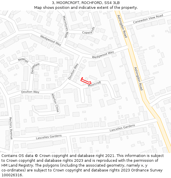 3, MOORCROFT, ROCHFORD, SS4 3LB: Location map and indicative extent of plot