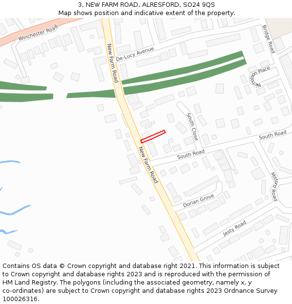 3, NEW FARM ROAD, ALRESFORD, SO24 9QS: Location map and indicative extent of plot