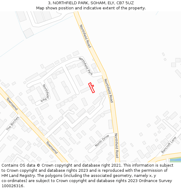 3, NORTHFIELD PARK, SOHAM, ELY, CB7 5UZ: Location map and indicative extent of plot