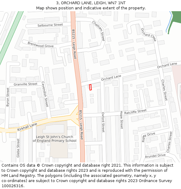 3, ORCHARD LANE, LEIGH, WN7 1NT: Location map and indicative extent of plot