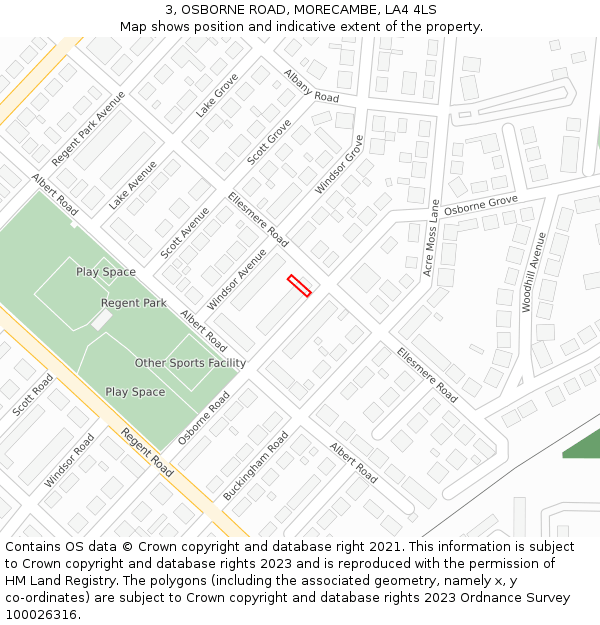 3, OSBORNE ROAD, MORECAMBE, LA4 4LS: Location map and indicative extent of plot