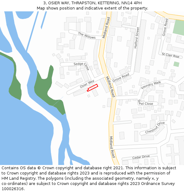 3, OSIER WAY, THRAPSTON, KETTERING, NN14 4PH: Location map and indicative extent of plot