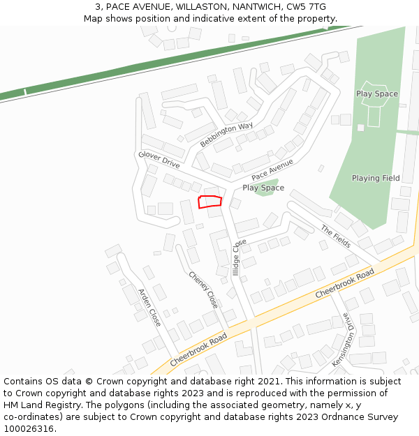 3, PACE AVENUE, WILLASTON, NANTWICH, CW5 7TG: Location map and indicative extent of plot