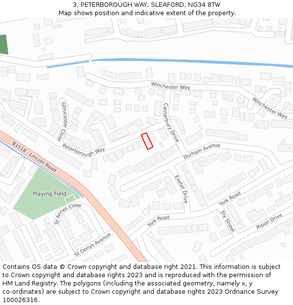 3, PETERBOROUGH WAY, SLEAFORD, NG34 8TW: Location map and indicative extent of plot