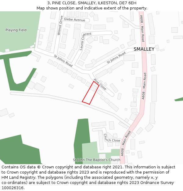 3, PINE CLOSE, SMALLEY, ILKESTON, DE7 6EH: Location map and indicative extent of plot