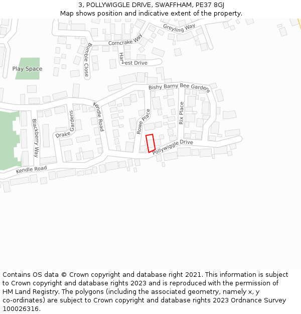 3, POLLYWIGGLE DRIVE, SWAFFHAM, PE37 8GJ: Location map and indicative extent of plot