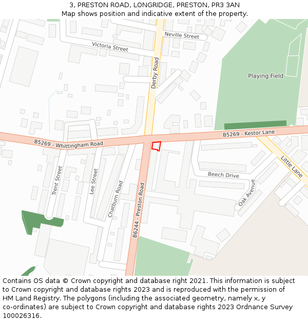 3, PRESTON ROAD, LONGRIDGE, PRESTON, PR3 3AN: Location map and indicative extent of plot