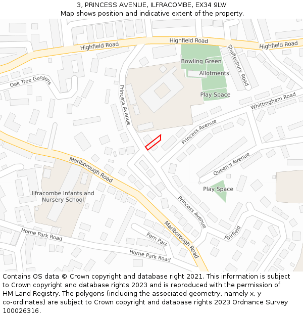 3, PRINCESS AVENUE, ILFRACOMBE, EX34 9LW: Location map and indicative extent of plot