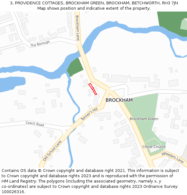 3, PROVIDENCE COTTAGES, BROCKHAM GREEN, BROCKHAM, BETCHWORTH, RH3 7JN: Location map and indicative extent of plot