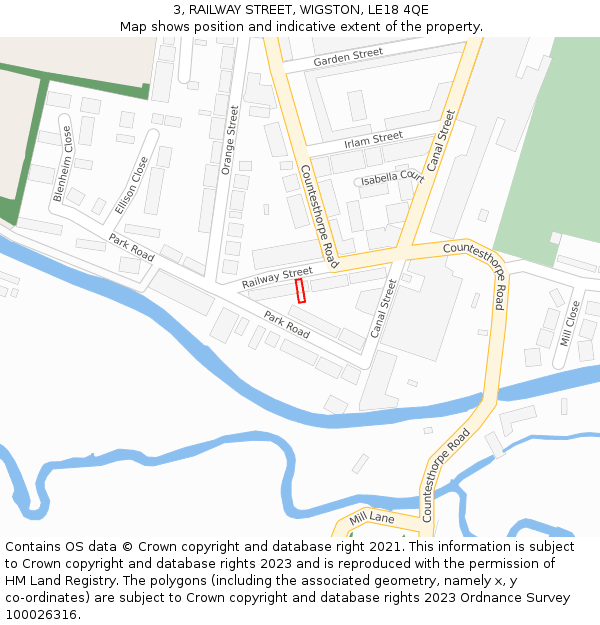 3, RAILWAY STREET, WIGSTON, LE18 4QE: Location map and indicative extent of plot