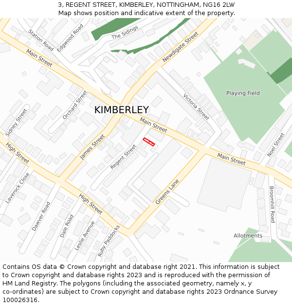 3, REGENT STREET, KIMBERLEY, NOTTINGHAM, NG16 2LW: Location map and indicative extent of plot
