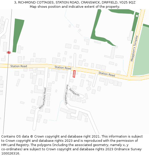 3, RICHMOND COTTAGES, STATION ROAD, CRANSWICK, DRIFFIELD, YO25 9QZ: Location map and indicative extent of plot