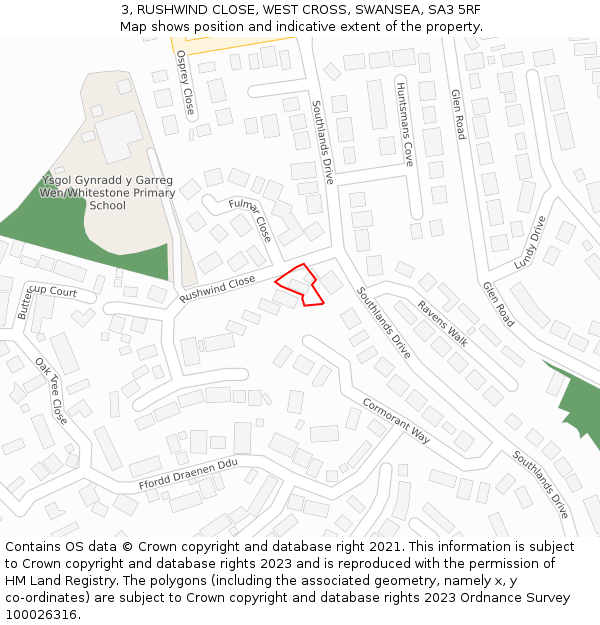 3, RUSHWIND CLOSE, WEST CROSS, SWANSEA, SA3 5RF: Location map and indicative extent of plot
