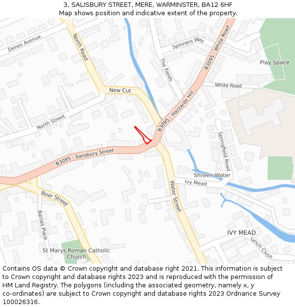 3, SALISBURY STREET, MERE, WARMINSTER, BA12 6HF: Location map and indicative extent of plot