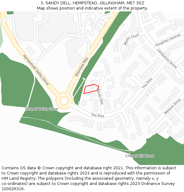 3, SANDY DELL, HEMPSTEAD, GILLINGHAM, ME7 3SZ: Location map and indicative extent of plot