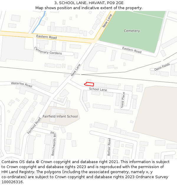 3, SCHOOL LANE, HAVANT, PO9 2GE: Location map and indicative extent of plot