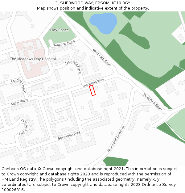 3, SHERWOOD WAY, EPSOM, KT19 8GY: Location map and indicative extent of plot