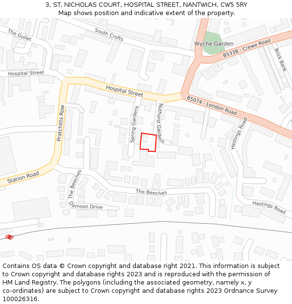 3, ST. NICHOLAS COURT, HOSPITAL STREET, NANTWICH, CW5 5RY: Location map and indicative extent of plot