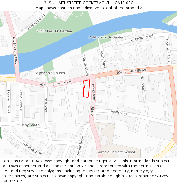3, SULLART STREET, COCKERMOUTH, CA13 0EG: Location map and indicative extent of plot