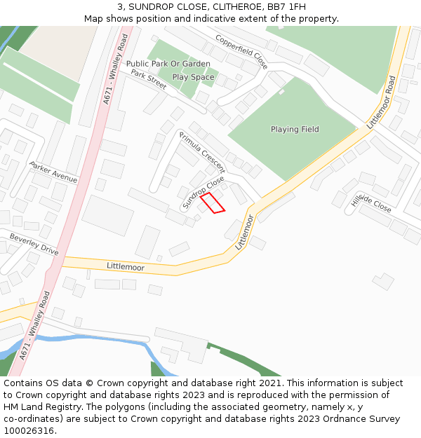 3, SUNDROP CLOSE, CLITHEROE, BB7 1FH: Location map and indicative extent of plot