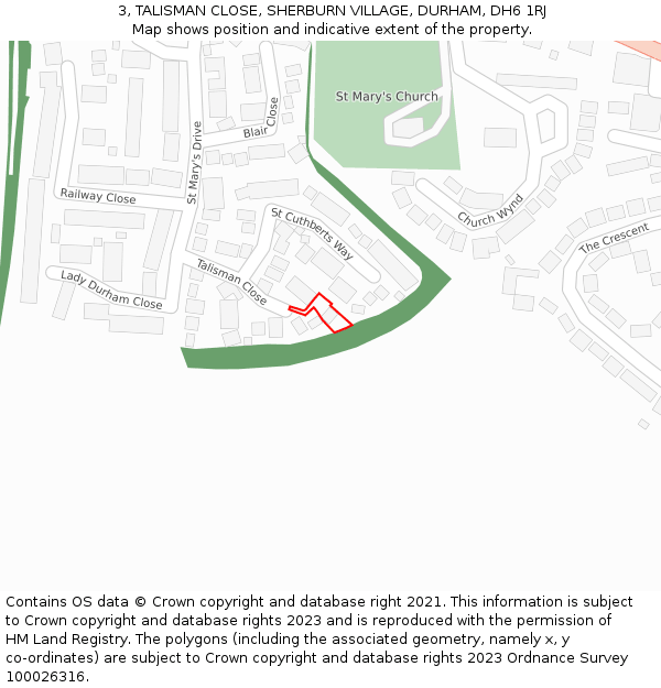 3, TALISMAN CLOSE, SHERBURN VILLAGE, DURHAM, DH6 1RJ: Location map and indicative extent of plot