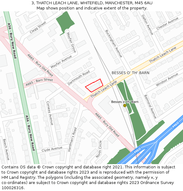 3, THATCH LEACH LANE, WHITEFIELD, MANCHESTER, M45 6AU: Location map and indicative extent of plot