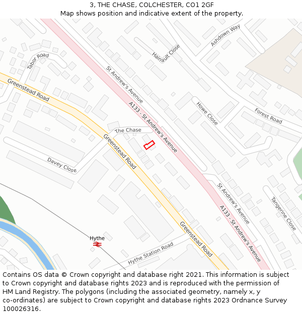 3, THE CHASE, COLCHESTER, CO1 2GF: Location map and indicative extent of plot